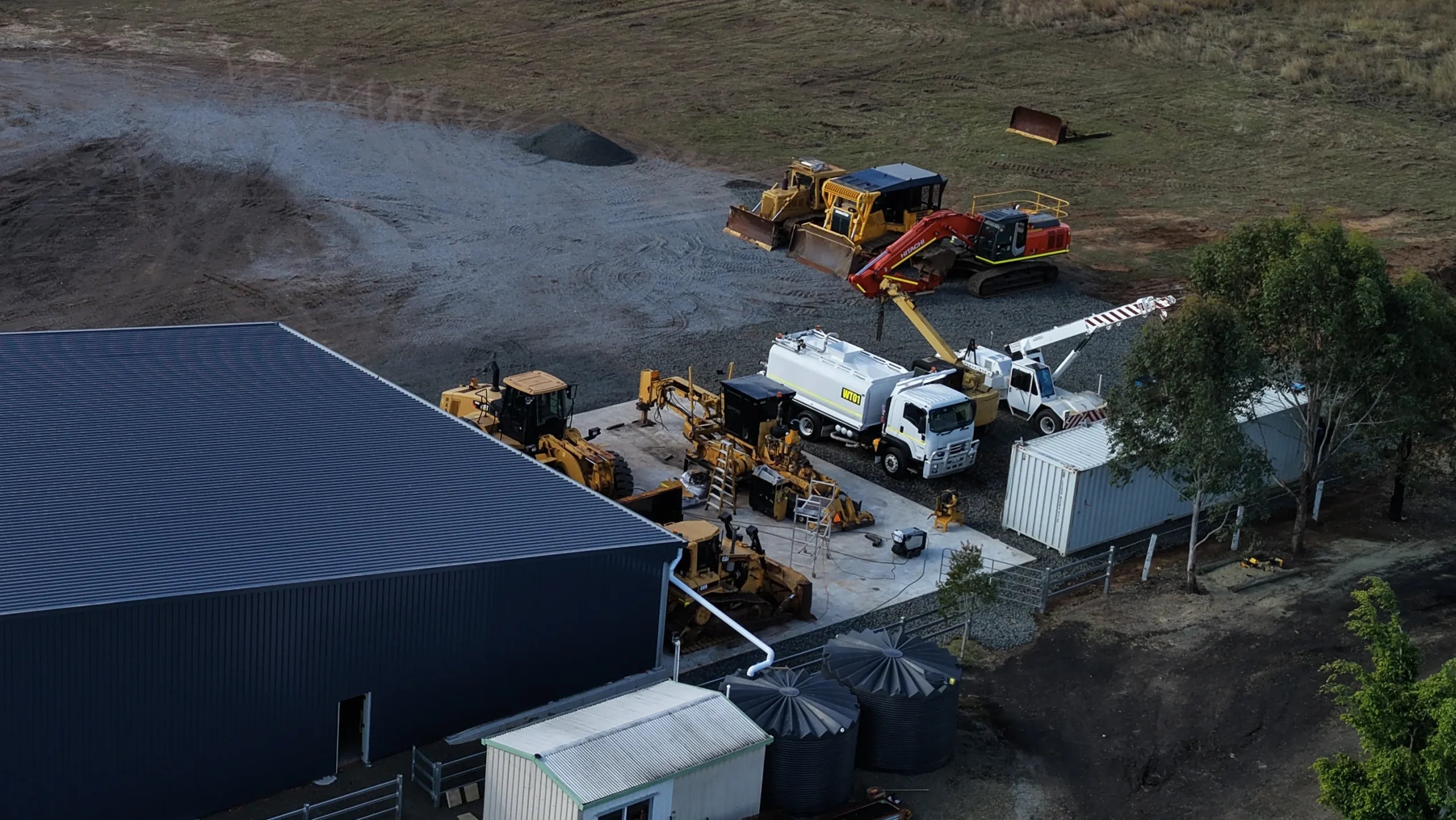 Aerial view of the Capital Equipment Sales yard and workshop in Calvert